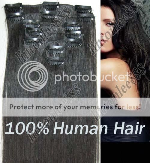 1b# _ 100% Human Hair Extensions   Clip in hair extension Off Black 