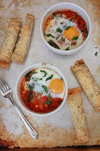 Baked Eggs with Tomato & Spinach I One Lovely Life